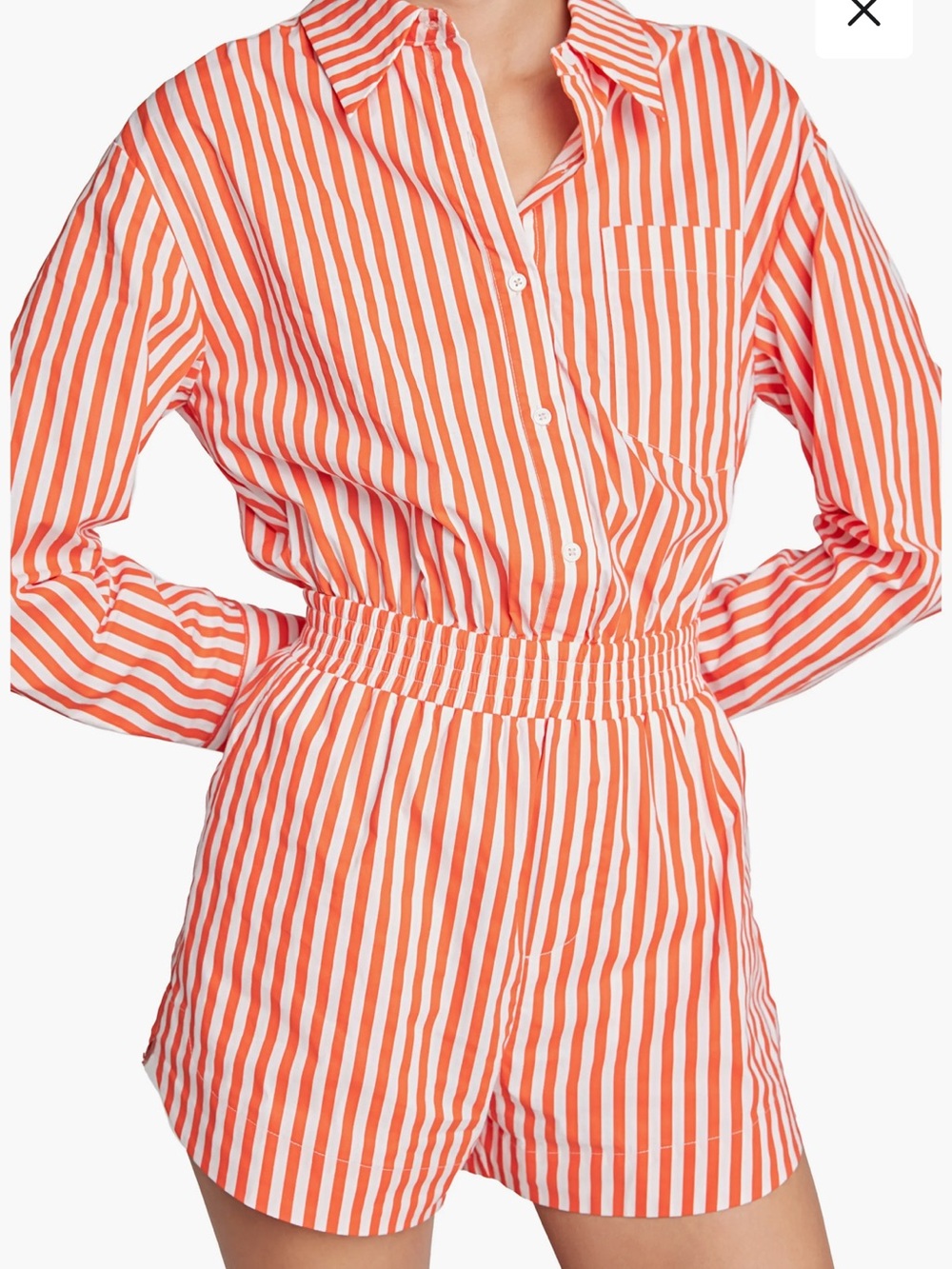 English Factory Orange and White Striped Long-Sleeve Romper